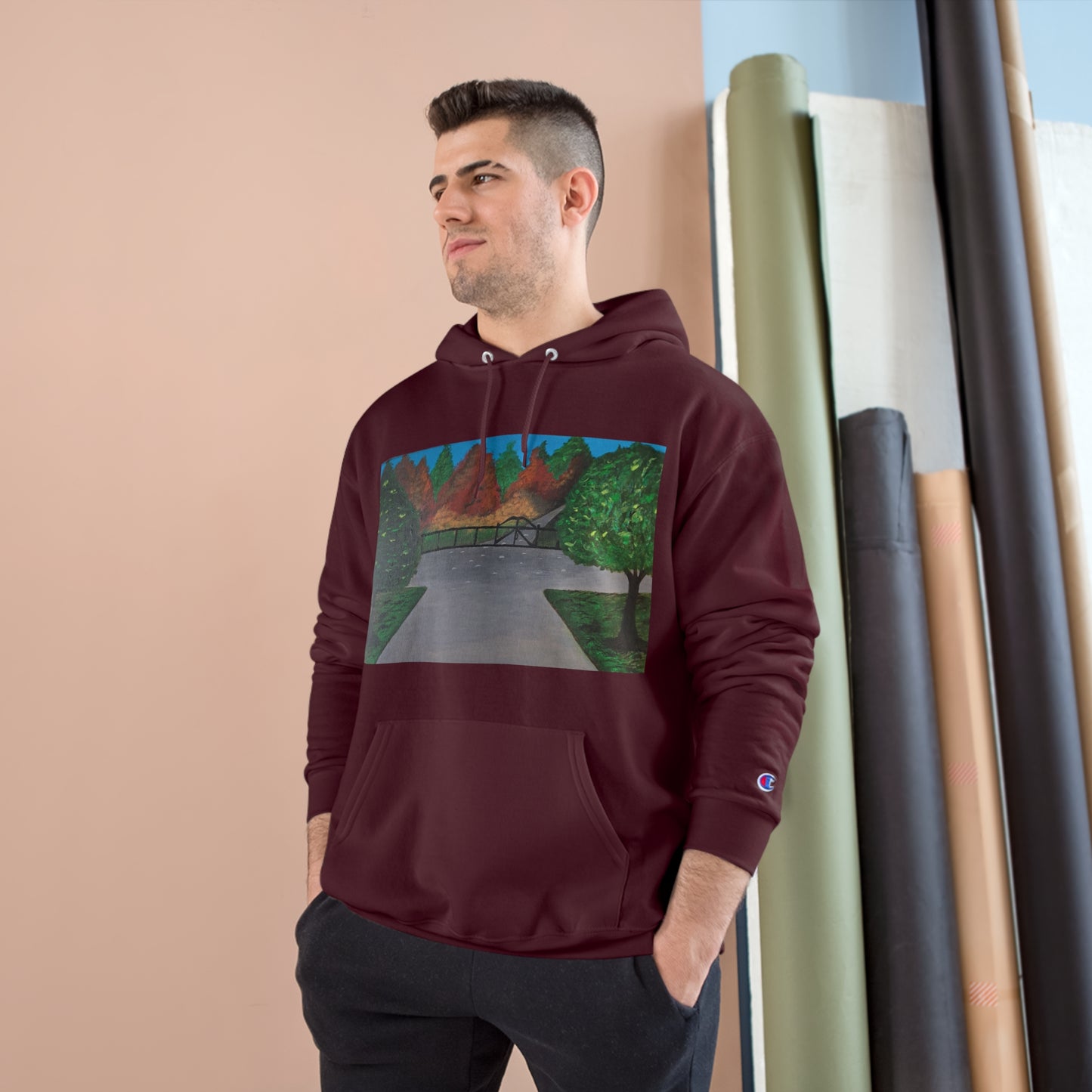 Serene Nature-Inspired Champion Hoodie - Cozy Art Design for Outdoor Lovers