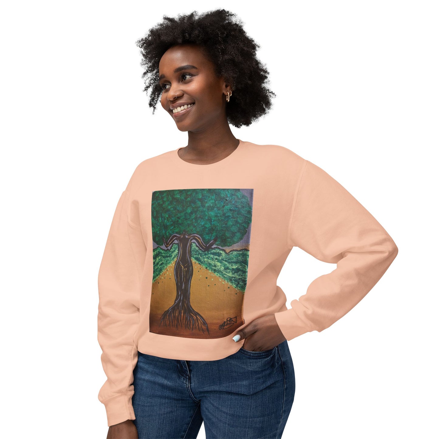 Unisex Lightweight Crewneck Sweatshirt - Tree of Life Design for Nature Lovers