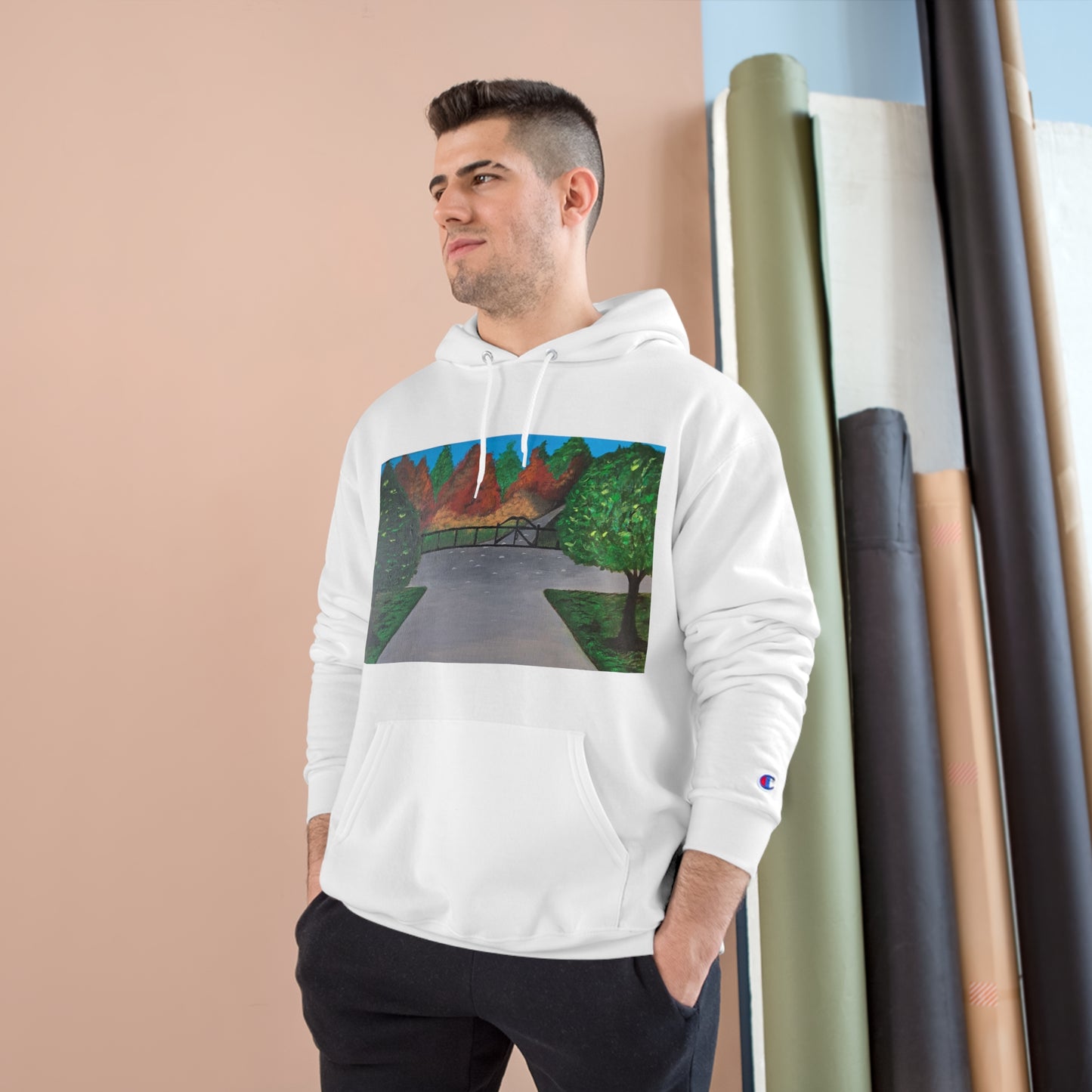 Serene Nature-Inspired Champion Hoodie - Cozy Art Design for Outdoor Lovers