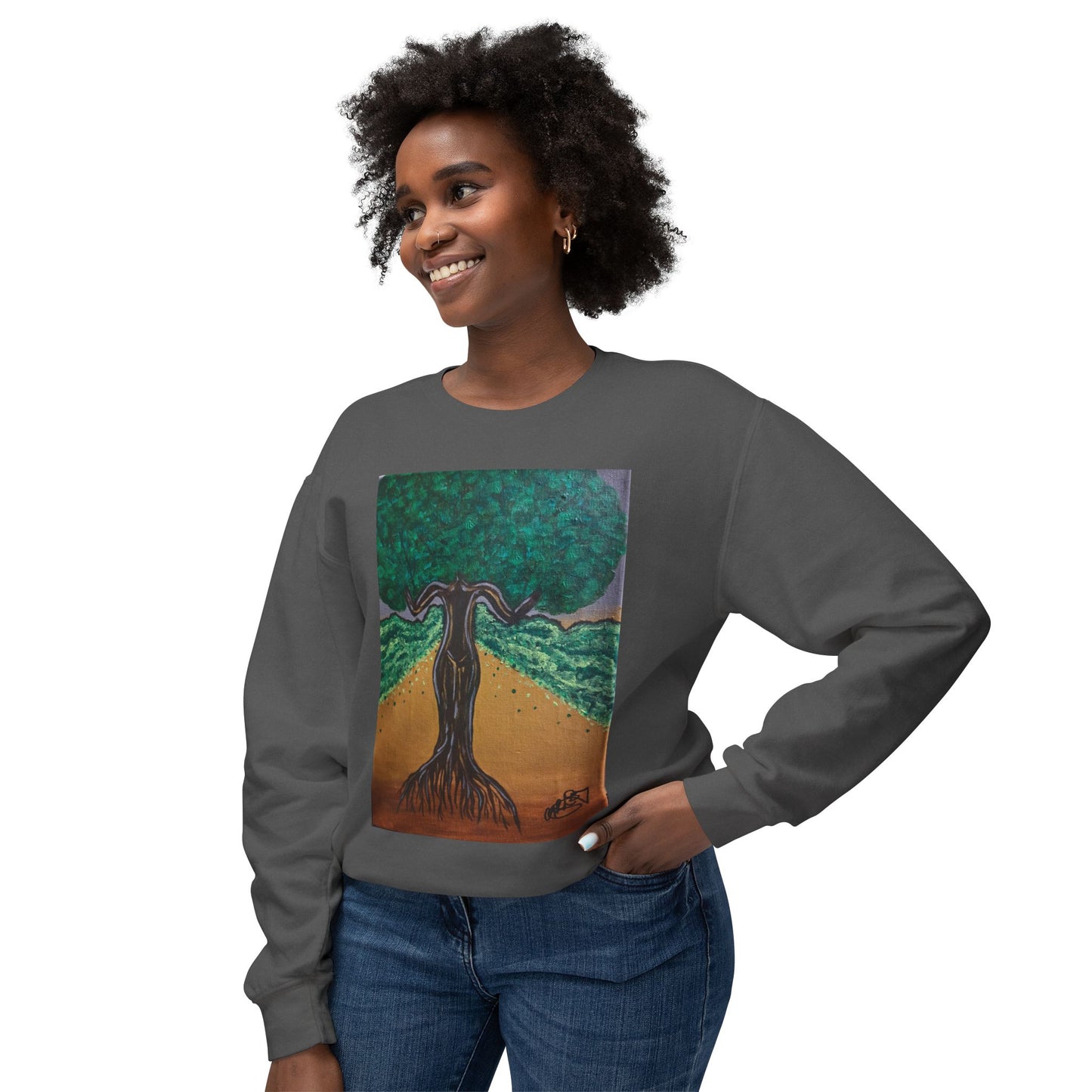 Unisex Lightweight Crewneck Sweatshirt - Tree of Life Design for Nature Lovers