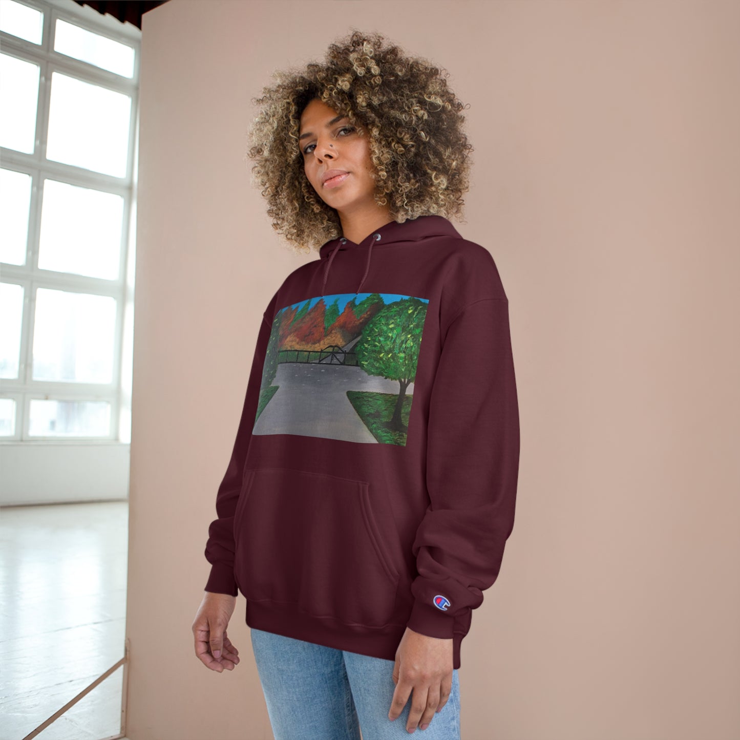 Serene Nature-Inspired Champion Hoodie - Cozy Art Design for Outdoor Lovers