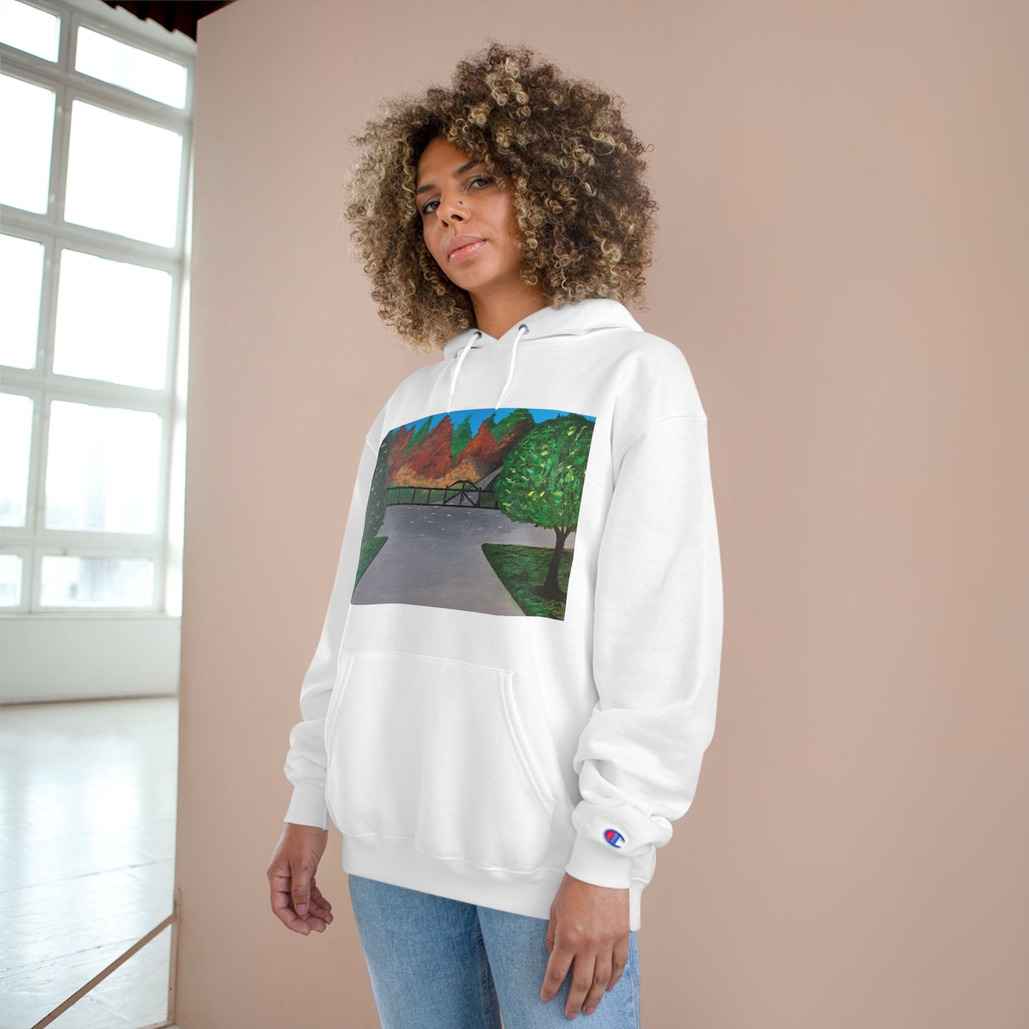 Serene Nature-Inspired Champion Hoodie - Cozy Art Design for Outdoor Lovers