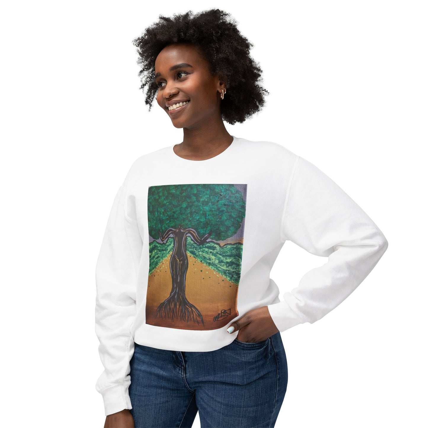 Unisex Lightweight Crewneck Sweatshirt - Tree of Life Design for Nature Lovers