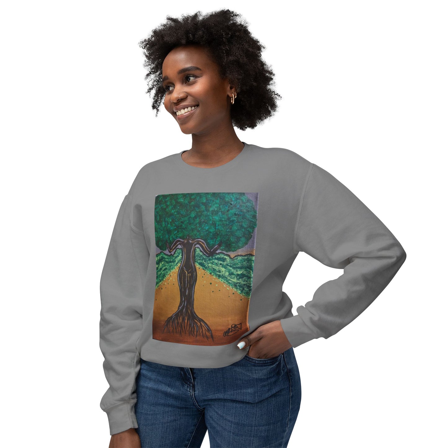 Unisex Lightweight Crewneck Sweatshirt - Tree of Life Design for Nature Lovers