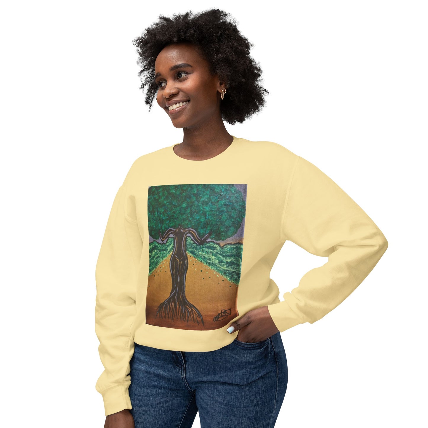 Unisex Lightweight Crewneck Sweatshirt - Tree of Life Design for Nature Lovers