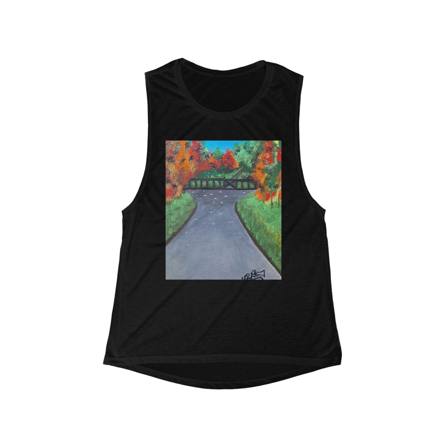 Autumn Pathway Women's Flowy Scoop Muscle Tank - Nature-Inspired Artwear