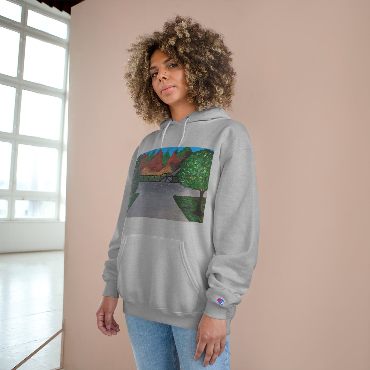 Serene Nature-Inspired Champion Hoodie - Cozy Art Design for Outdoor Lovers