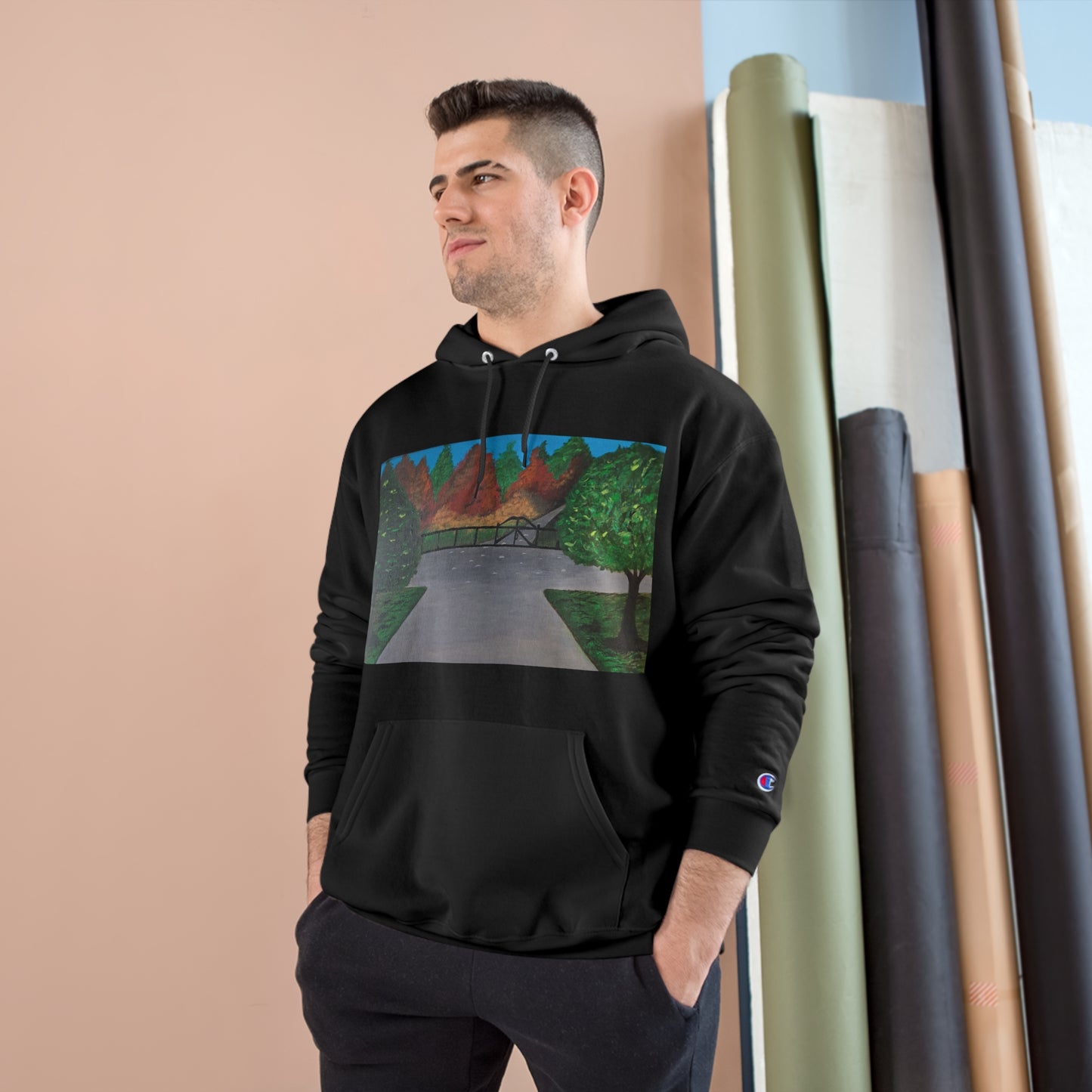 Serene Nature-Inspired Champion Hoodie - Cozy Art Design for Outdoor Lovers