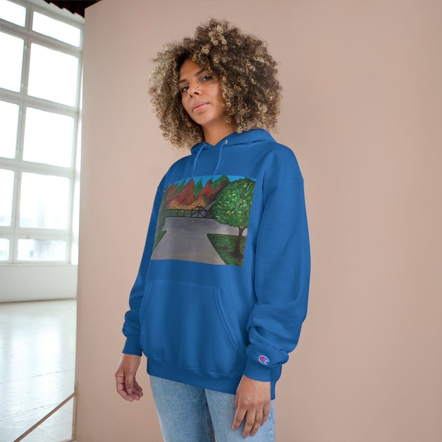 Serene Nature-Inspired Champion Hoodie - Cozy Art Design for Outdoor Lovers